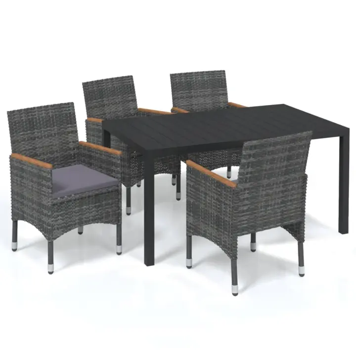 vidaXL Juego muebles jardín 5 pzas con cojines ratán sintético gris - 1