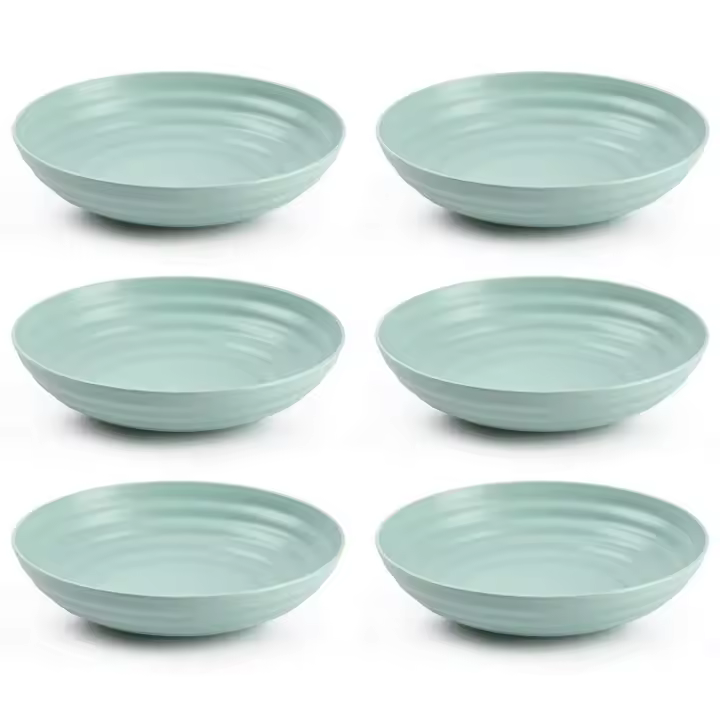 Tradineur - Pack de 6 platos hondos de plástico, reutilizables y reciclables, aptos para uso alimentario, microondas y congelador, fabricados en España (Verde pastel - 19 x 4,5 cm - 750 ml) - 1