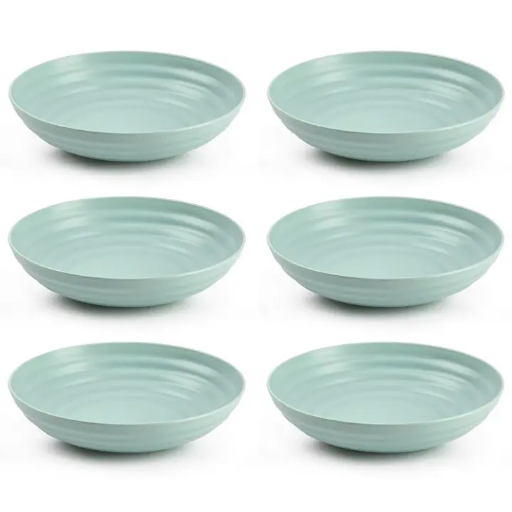 Tradineur - Pack de 6 platos hondos de plástico, reutilizables y reciclables, aptos para uso alimentario, microondas y congelador, fabricados en España (Verde pastel - 19 x 4,5 cm - 750 ml) - 1