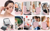 Bolso De Maquillaje Para Mujer En Cuero PU Gran Capacidad Resistente Al Agua Con Espejo Multifuncional Estilo Lady - details 0