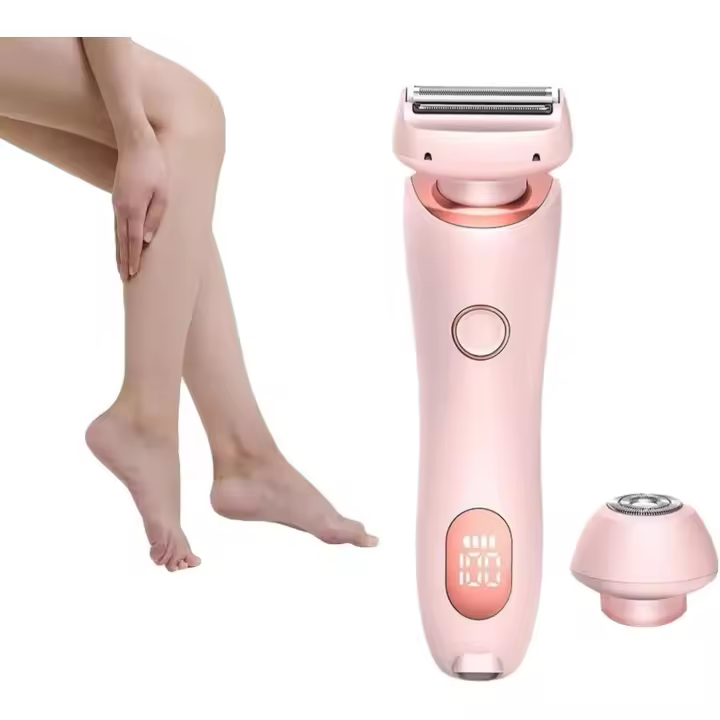 Afeitadora de doble cabezal 2 en 1 para mujeres, recortadora de bikini, afeitadora depilatoria indolora, afeitadoras de láminas para mujeres, afeitadora eléctrica portátil para afeitar piernas, axilas, rostro y zona del bikini - 1