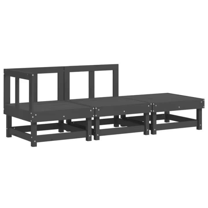 vidaXL Juego de muebles de jardín 3 pzas madera maciza de pino gris - 1