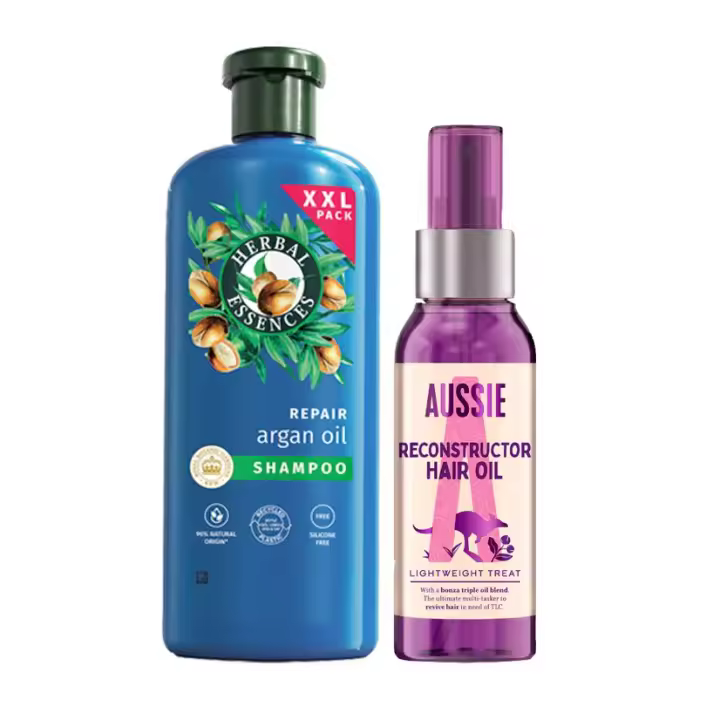 Herbal Essences |Champú Reparador Aceite Argán 680ml Pelo Dañado. Hidratación Intensa. De Origen Natural. Sin Siliconas + Aussie Tratamiento Aceite Reconstructor - 1