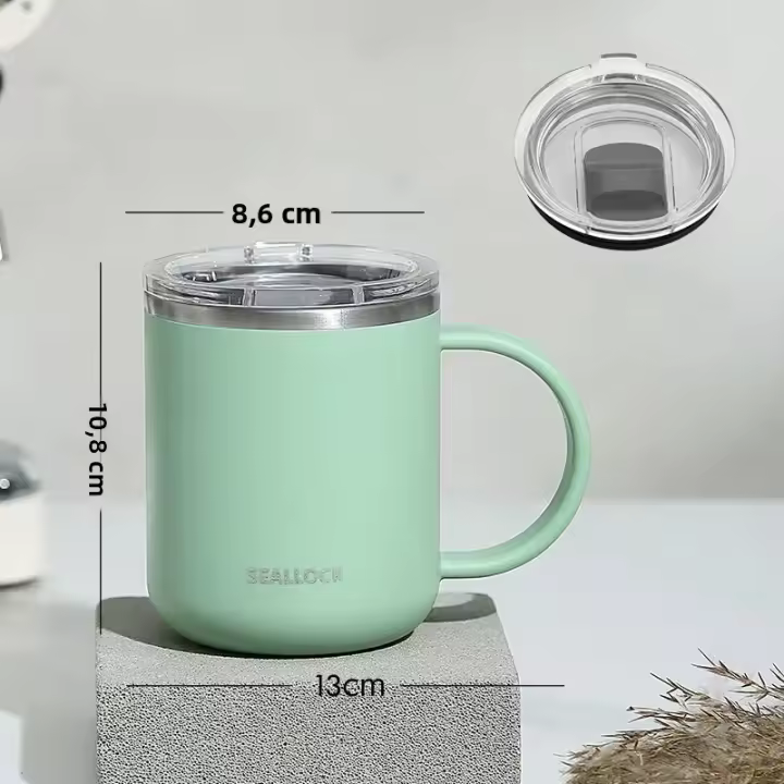 Taza De Acero Inoxidable 304 Con Doble Capa Antideslizante Para Agua Leche Jugo Taza De Café Con Tapa Estilo Simple Regalo Para Oficina Y Hogar - 1