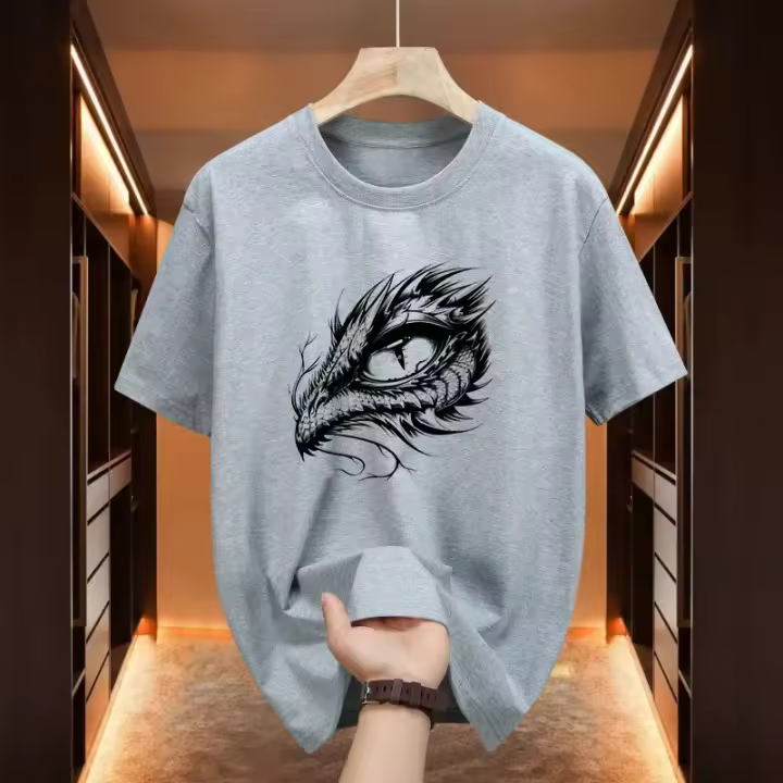 Camiseta De Algodón Suave Para Hombre Con Estampado Ojo De Dragón Casual De Verano Cuello Redondo Tees Cómodos Para Uso Diario Y Al Aire Libre - 1