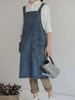 Delantal De Denim Para Mujer Estilo Coreano Hecho De Algodón Y Lona Sin Mangas Adecuado Para Cocinar Hornear Jardín Y Limpieza Del Hogar - details 1