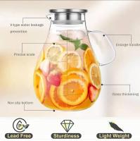 Jarra de vidrio con tapa, 88 onzas – 84.5 fl oz con línea de escala precisa, jarra de agua caliente/fría, jarra de jugo y té helado con tapa - details 2
