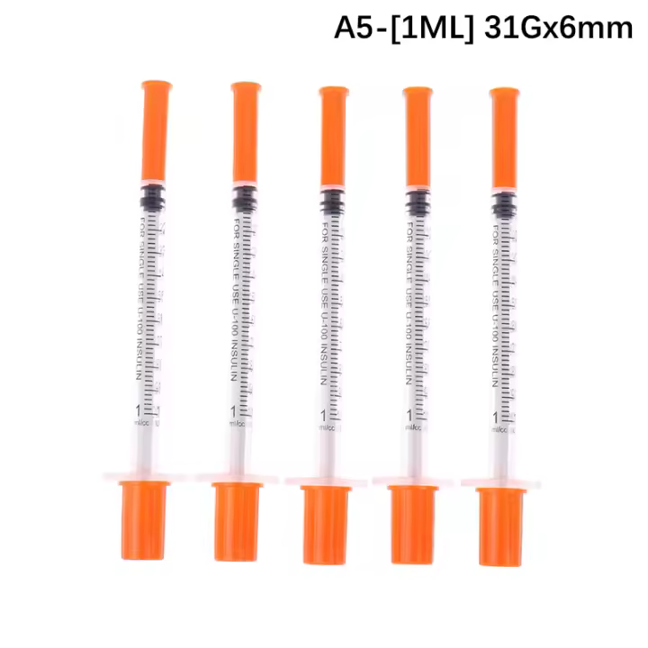 Siringa De Insulina Desechable Para Animales 5Pcs Con Agujas Cabeza Amarilla Estéril Tamaño 0.3/0.5/1ML Para Mascotas Y Granjas - 1