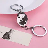 Llavero De Gato Abrazador Lindo Creativo Patchwork Corazón Redondo Para Parejas Accesorios De Regalo Llavero De Coche Y Bolso - details 2