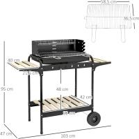 Barbacoa de Carbón con Ruedas Barbacoa Portátil 103x47x95 cm con Parrilla Ajustable en Altura de 5 Niveles Estantes y 6 Ganchos para Pícnic Camping Negro - details 2