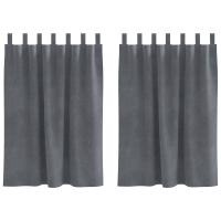 Cortinas Blackout de vidaXL con lazos de suspensión 2 pcs de terciopelo gris claro - details 1