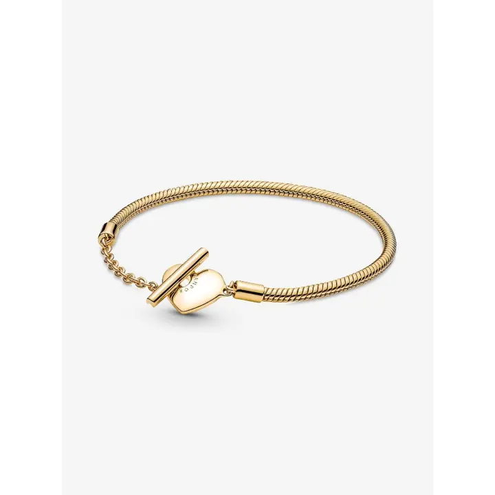 Pandora - Pulsera Pandora Moments with Cadena de Serpiente y Barra en T with Corazón-Baño de Oro de 14K - 1