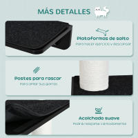 PawHut Árbol para Gatos de Pared con 3 Plataformas Cojín Extraíble y 2 Postes Rascadores de Sisal Torre para Escalar 63x28x93,5 cm Negro y Blanco - details 4