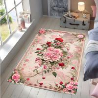 Alfombra De Piso Lavable Máquina Con Estampado Floral Vintage Lujo Antideslizante Para Sala De Estar Dormitorio Oficina Decoración Alfombra Moderna De Poliéster 100% - details 10