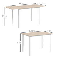 HOMCOM Mesa de Comedor Extensible para 4-6 Personas Mesa de Cocina Moderna  con Patas de Acero para Salón Comedor 160x70x76 cm Madera Natural - details 2