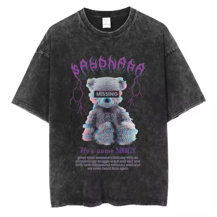 Camiseta Punk Gótica Vintage De Verano Para Hombres Y Mujeres Estampado De Oso 100% Algodón Casual Hip Hop Top Tee - 1