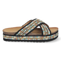 Davinia Shoes Sandalia Plana para Mujer, con Planta Bio, Bordado Multicolor, y Palas Cruzadas, Primavera Verano 2022 Shoes&Blues.es BL22-1-Negro - details 1