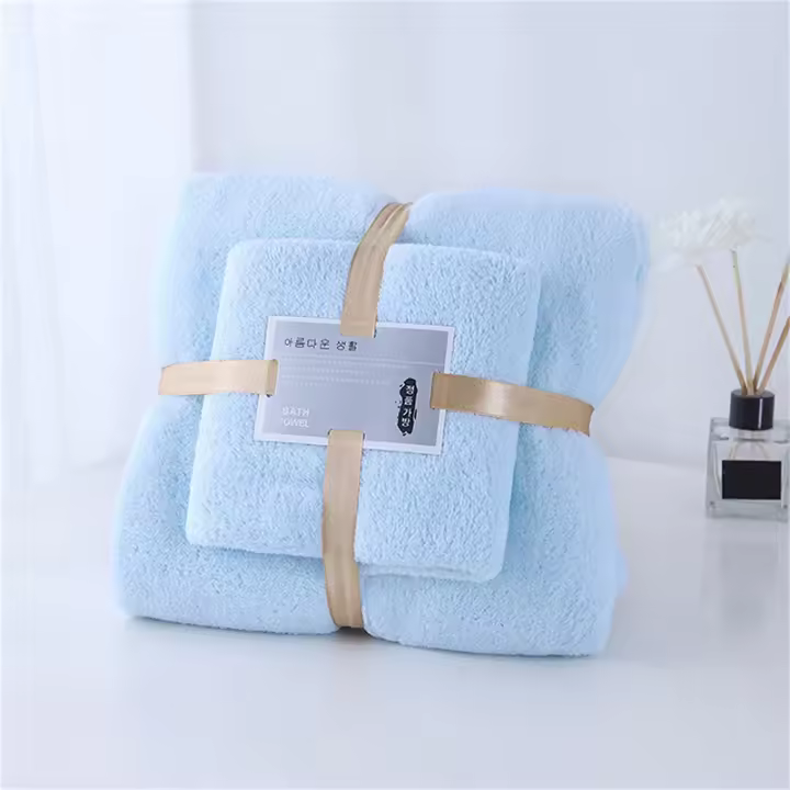 Juego De Toallas De Baño De 2 Piezas Con Felpa Coral Espesado Absorbente Y No Desprendible Toallas De Secado Rápido De Color Sólido - 1