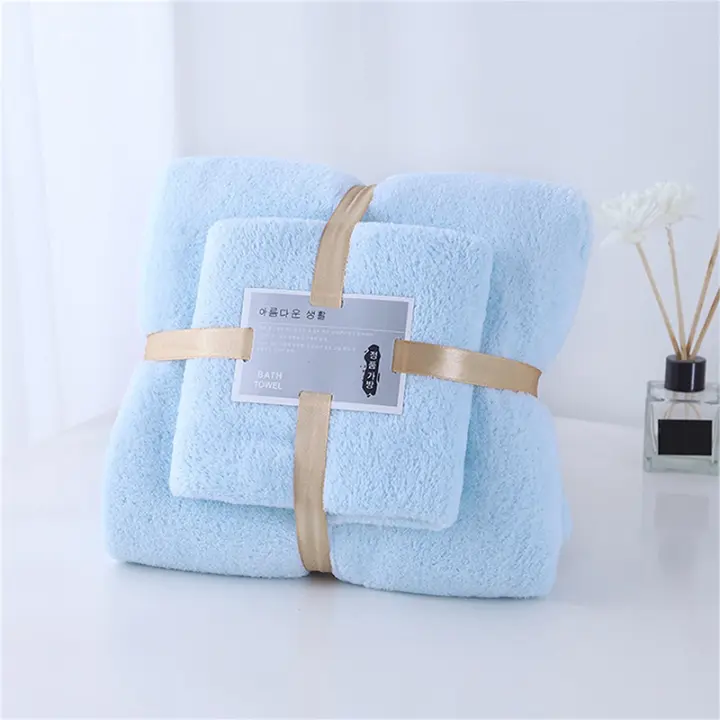 Juego De Toallas De Baño De 2 Piezas Con Felpa Coral Espesado Absorbente Y No Desprendible Toallas De Secado Rápido De Color Sólido - 1