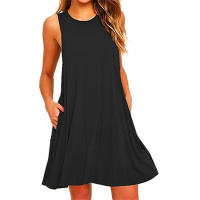 Vestido Sin Mangas Para Mujer Verano Casual O-Neck Playa A-Line Mini Vestido Suelto Polyester Talla Regular QT034 - details 1
