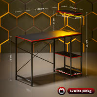 HOMCOM Mesa Gaming con Luces LED 110x50 cm Escritorio Gaming de Fibra de Carbono Mesa Gamer con Tomas de Corriente Estantes y Control Remoto para Oficina Estudio Negro - details 2