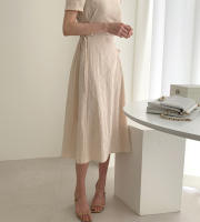 Vestido Largo De Algodón Y Lino Para Mujer Estilo Retro Vintage Con Manga Corta Diseño Sólido A-Line Cuello V Moda De Oficina - details 9