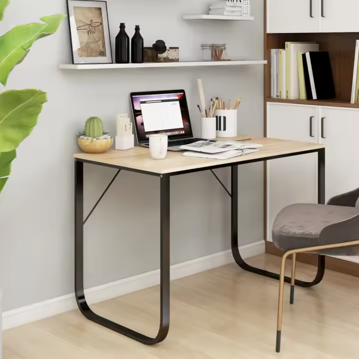 vidaXL Escritorio de ordenador madera de ingeniería en color negro y roble/Blanco/blanco y roble y más | estructura resistente ideal para salón dormitorio o estudio - 1