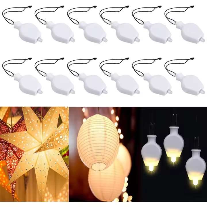 Luces de linterna, 12 piezas de luces LED pequeñas que funcionan con pilas, mini luces para manualidades con linternas de papel, decoración para fiestas y festivales, blanco cálido - 1