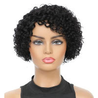 Pelucas De Cabello Humano Rizado Kinky Curly De Corte Pixie Corto Con Parte Lateral Color Natural Para Mujeres Peluca Maquinada De Tamaño Promedio - details 3