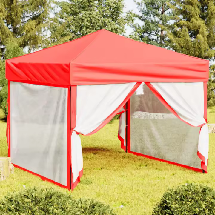 vidaXL Carpa para fiestas plegable con paredes laterales rojo 3x3 m - 1