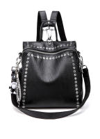Mochila De Cuero Genuino Para Mujer Lujo Con Hebilla Multifuncional Bolso De Hombro Retro Para Viaje Y Escuela Moda Para Niña Adolescente Negro - details 6
