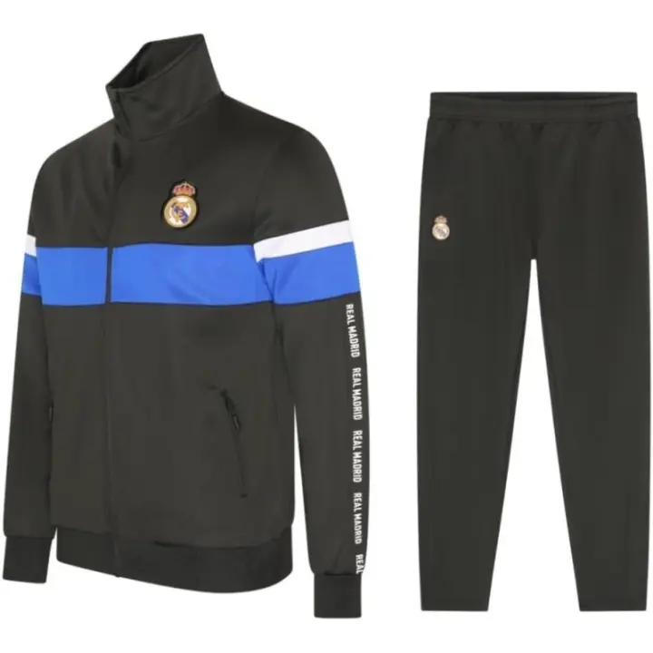 Chándal Real Madrid dos piezas chaqueta negra franja azul y pantalón negro para adulto producto oficial RM2CHP24 - 1