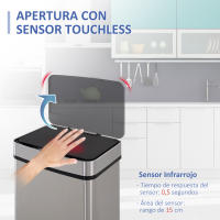 HOMCOM Cubo de Basura para la Cocina Apertura Automática Sensor Papelera de Cocina o Dormitorio 72L Acero Inox - details 0