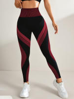Leggings De Yoga Sin Costuras Para Mujer High Waisted Color Block Suaves Y Elásticas Transpirables Levantamiento De Glúteos Gimnasio Deportes Pantalones De Ejercicio - details 16