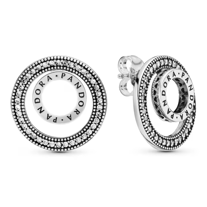 Pandora 297446CZ Pendientes redondos de plata de ley con el logotipo en forma de aro - 1