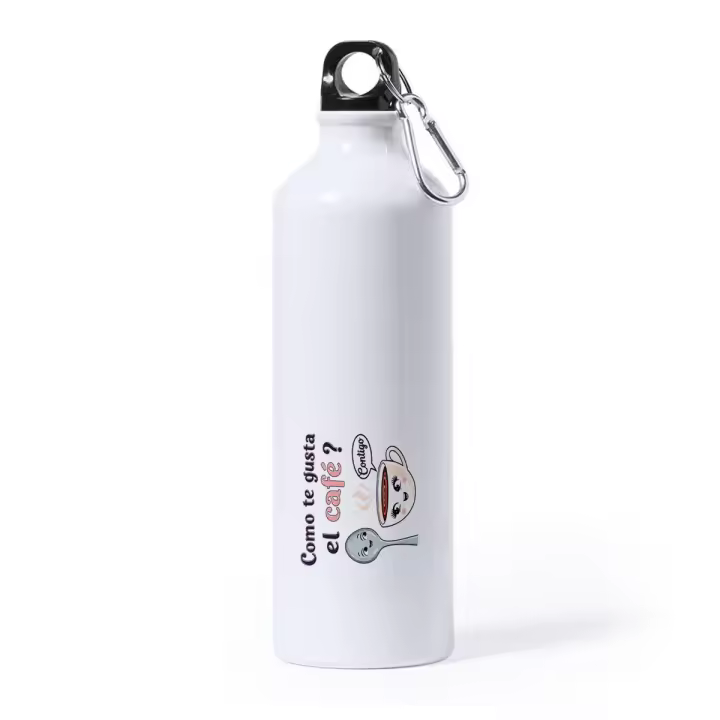 MERCHANDMANIA Bidón Grande 800 ml acero inoxidable frase bonita amor san valentin aniversario novios café juntos contigo deporte deportivo con mosqueton botella - 1