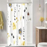 Juego de cortina de ducha Floral de acuarela moderna con ganchos, impermeable, diseño minimalista para baño, 1 unidad - details 2