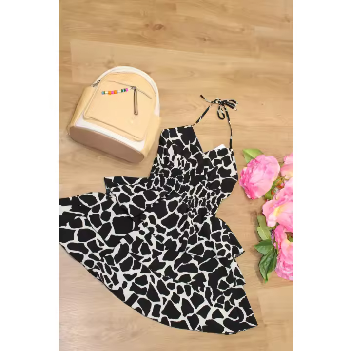 Vestido Corto de Verano con Estampado Animal para Mujer – Diseño con Volantes, Tirantes Ajustables y Fruncido en la Cintura – Ideal para Playa, Vacaciones o Salidas Casuales - 1