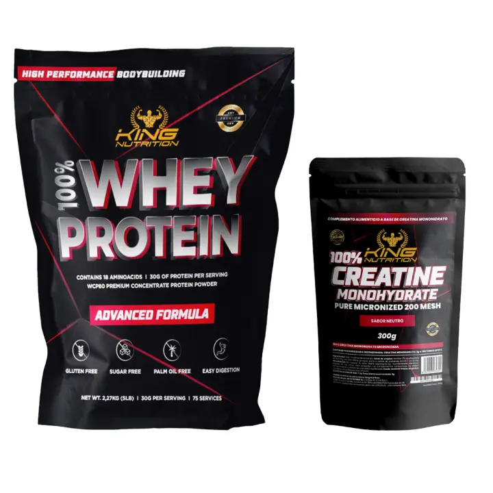 100% Whey Protein 2.27kg King Nutrition Proteina Concetrada + Creatina monohidratada 300gr mejora tu rendimiento y aumenta la masa muscular. - 1