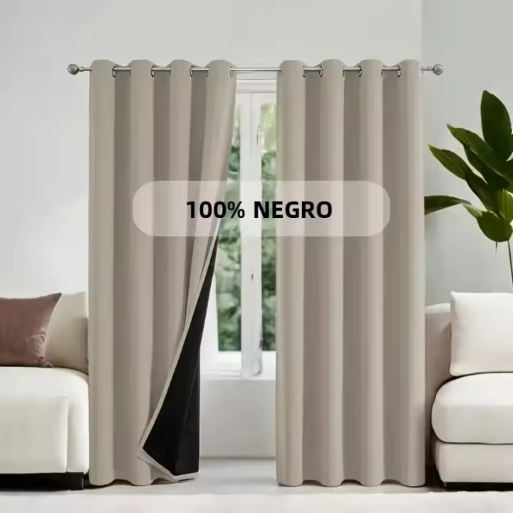 Cortinas De Blackout 100% Grommets Beige/Gris Total Privacidad Cortinas De Sombreado Para Habitación Y Sala De Estar - 1