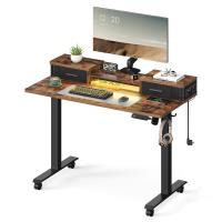 Escritorio Eléctrico Regulable en Altura 60x120cm, Uso con Ruedas Opcional, Soporte para Monitor, Gancho, Función Memoria, Marrón Rústico - details 0