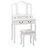 vidaXL Juego de tocador y taburete madera paulownia 80x69x141 cm en color Rosa/Blanco/Gris | cómodas modernas ergonómicas para comedor cocina salón hogar - details 1
