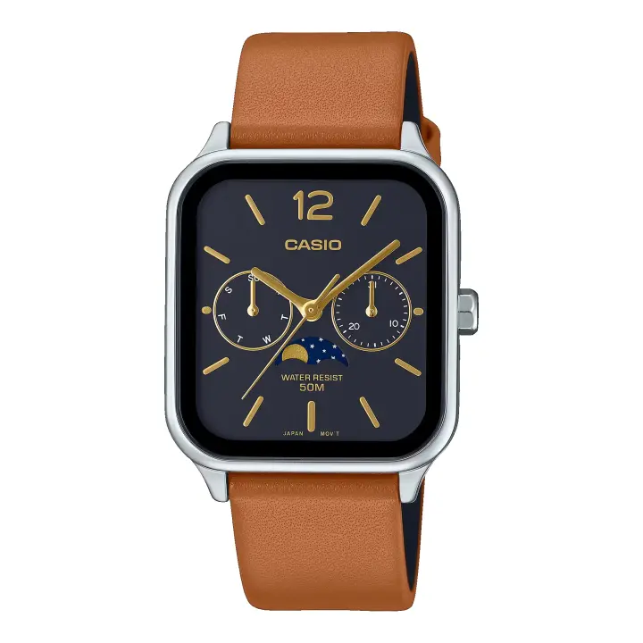 Reloj CASIO MTP-M305L-1AVER Fase Lunar Hombre MTP-M305 Series con correa de cuero en color camel. - 1