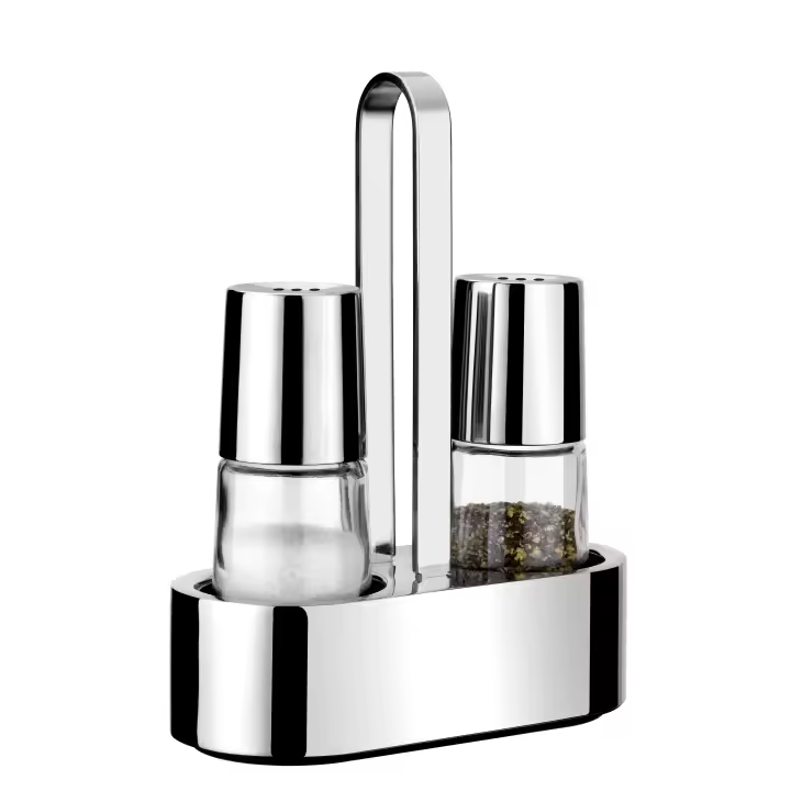 Bra - Pimentero y Salero Bella, Acero Inoxidable Pulido Brillante, Cuerpo de Cristal, Sal y Pimienta, Calidad Profesional - 1