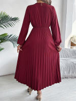 Vestido Largo De Mujer Elegante Con Tres V-Neck Y Cintura Ajustada Estilo Europeo Y Americano Para Otoño E Invierno - details 17