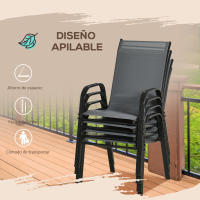 Outsunny Juego de 4 Sillas de Jardín Exterior Sillas Terraza Exterior Apilables Sillón de Comedor con Tela Transpirable Marco de Metal Reposabrazos y Respaldo 54x75,5x95 cm Gris Oscuro - details 1