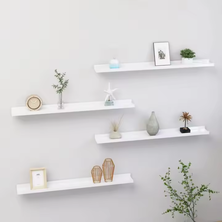 Estantes de pared 4 unidades blanco brillo 80x9x3 cm - 1