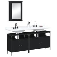 vidaXL Juego de muebles de baño 3 pzas madera contrachapada en color Negro/Roble ahumado/Roble Sonoma y más | almacenamiento funcional diseño moderno para baño dormitorio sala - details 0
