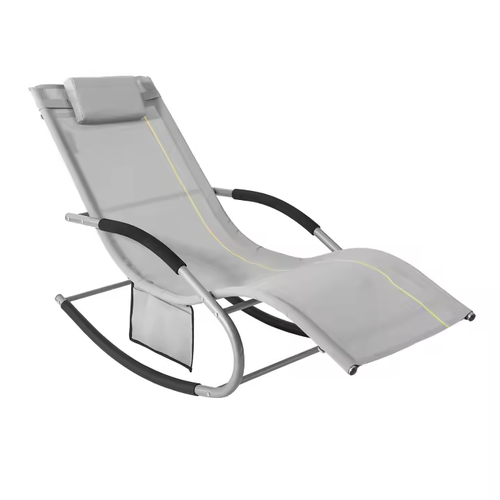 SoBuy Tumbona Mecedora con Almohada y Bolsillo Lateral Estructura de Hierro Malla Transpirable Teslin soporta hasta 150 kg Gris OGS28-HG ES - 1