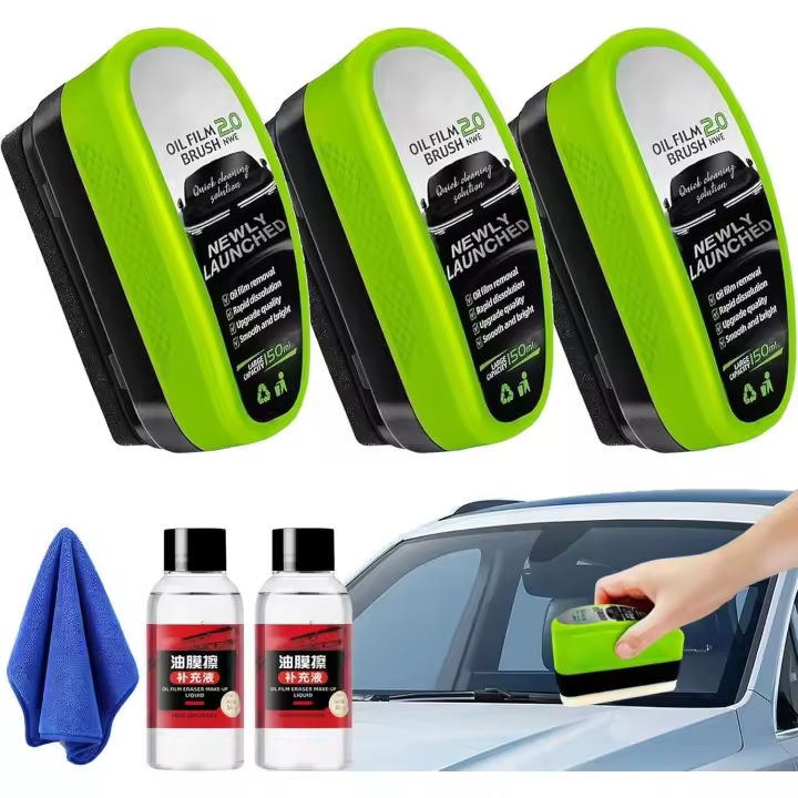 Limpiador de vidrios Boministore, limpiador de autos Boministore, cepillo limpiador de película de aceite para ventanas de auto, tabla limpiadora de vidrios para parabrisas, desengrasante y abrillantador de parabrisas (paquete de 3 A) - 1